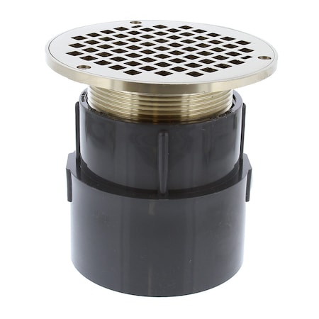 Jones Stephens 4in. PVC Over Pipe Fit Drain Base with 3-1/2in. Metal Spud and 6in. Nickel Bronze Strainer D53129